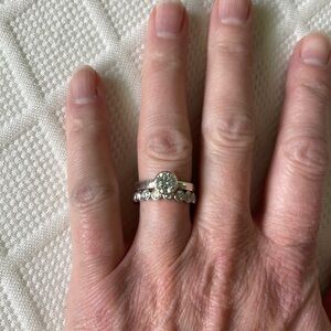 moissanite sterling silver - 14k yellow gold wedding set